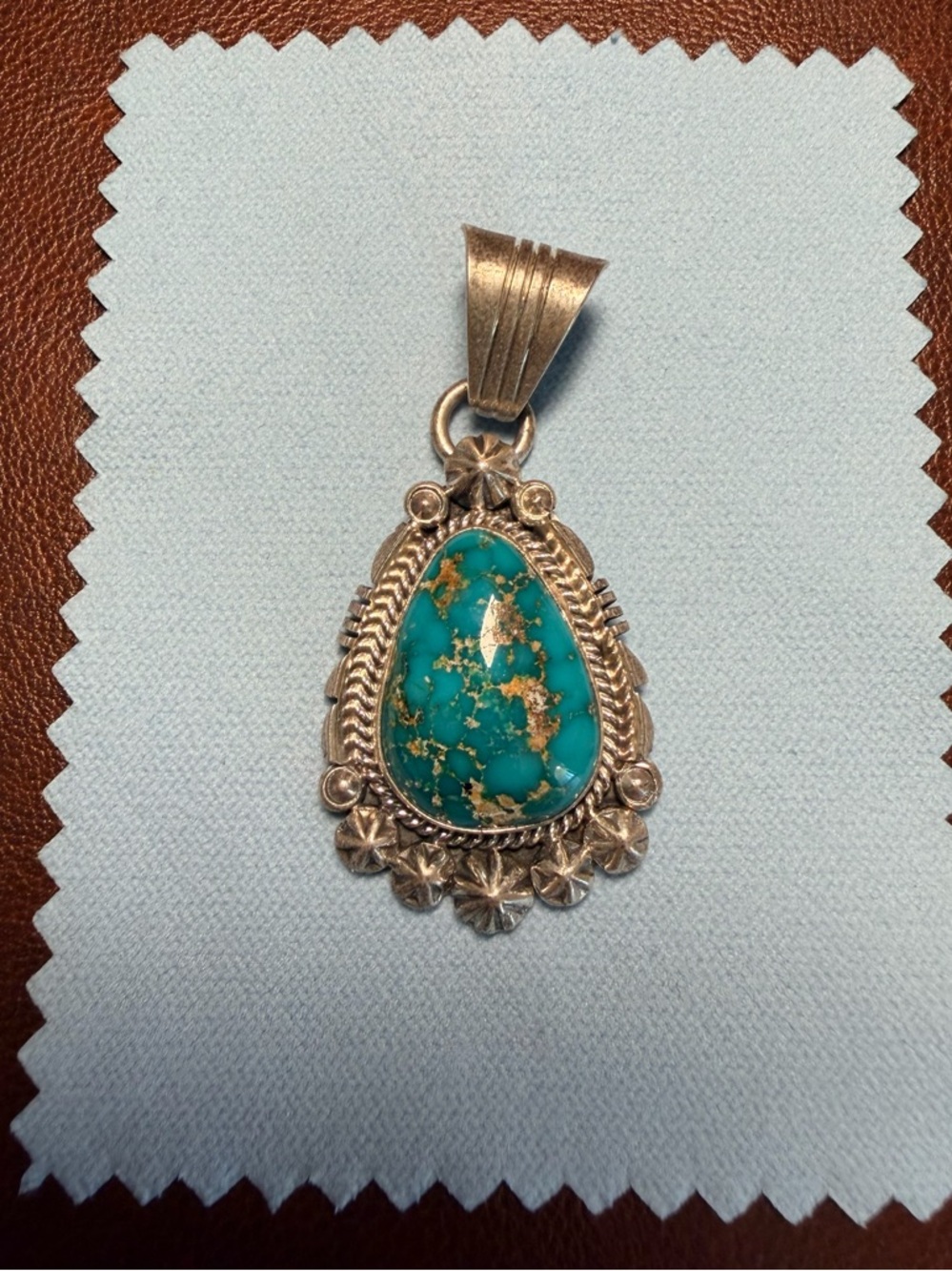 Navajo Benally 925 Sterling Sonoran Gold Turquoise Teardrop Pendant,Native